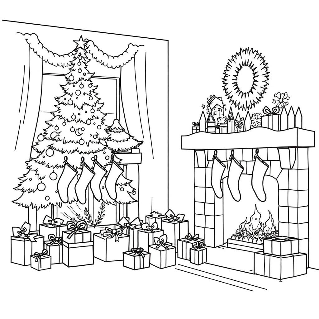 Cozy Christmas Living Room — sample coloring page