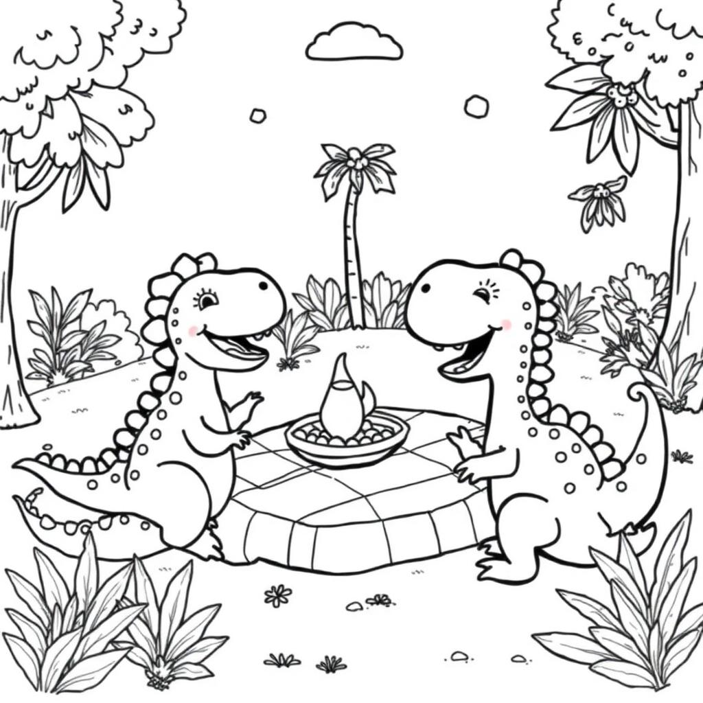 Dino Picnic — sample coloring page